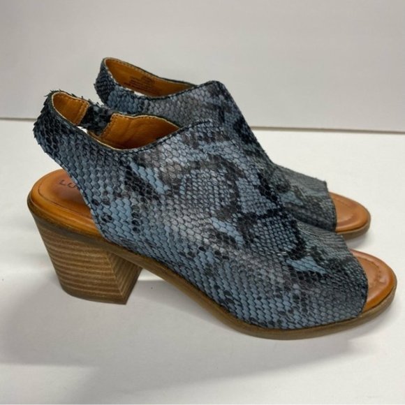 Lucky Brand Rhazy Blue Snake Skin Print Slingback Sandals Heels Size 6.5 - Picture 5 of 11